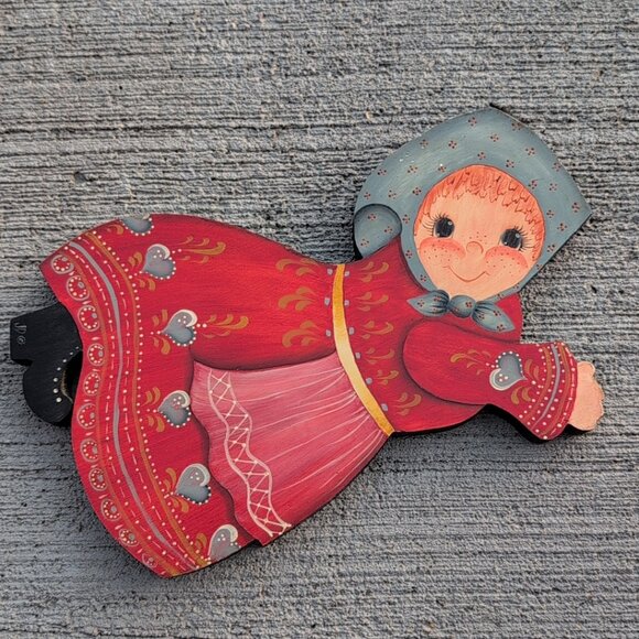 Vintage Hand Painted Wooden Dutch Girl Wall Hanging Plaque - Picture 1 of 6